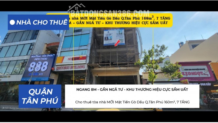 Cho thuê tòa nhà MỚI Mặt Tiền Gò Dầu Q.Tân Phú 160m²,7TẦNG - GẦN NGÃ TƯ